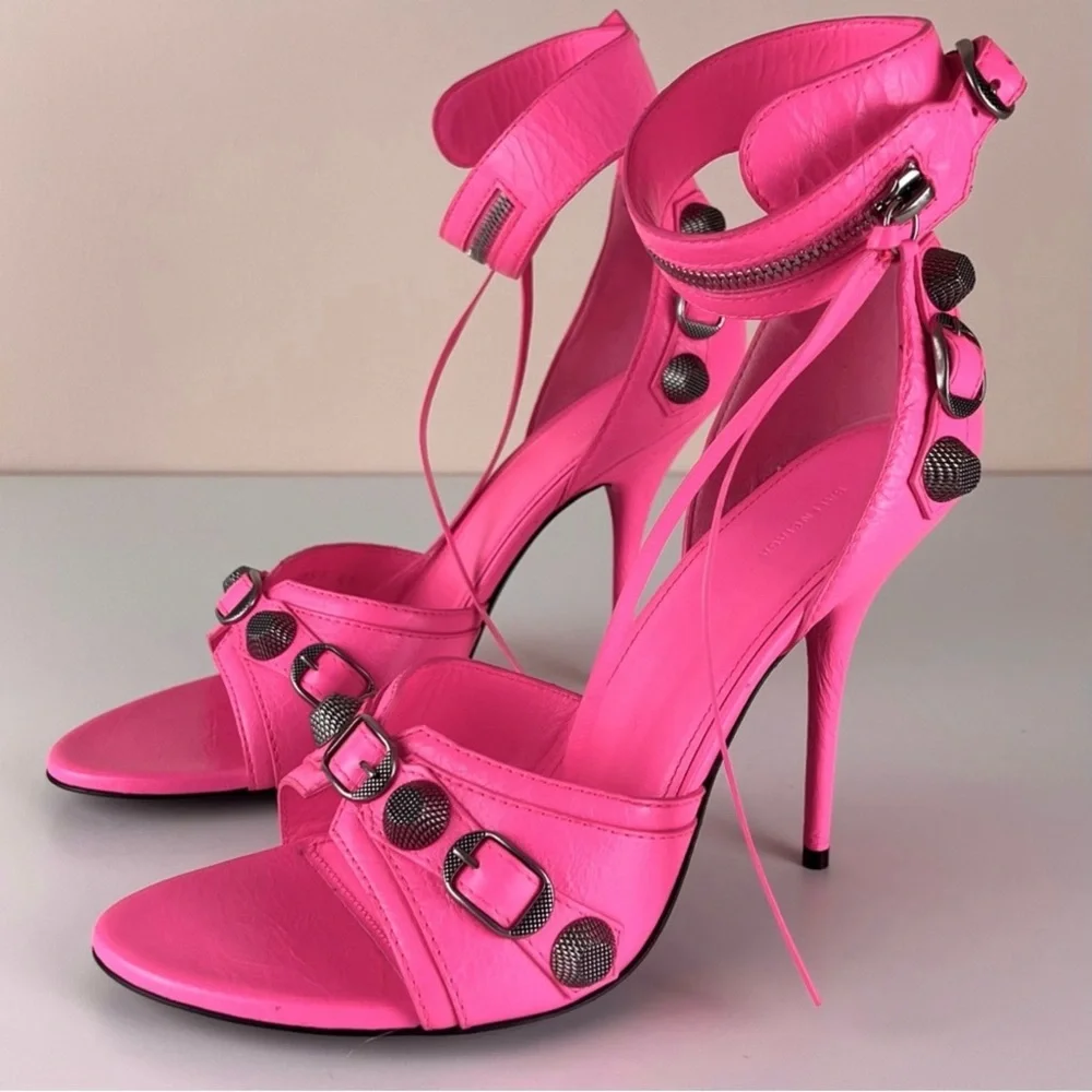 NEW BALENCIAGA REVOLVE PINK LEATHER SANDALS - Picture 10 of 16